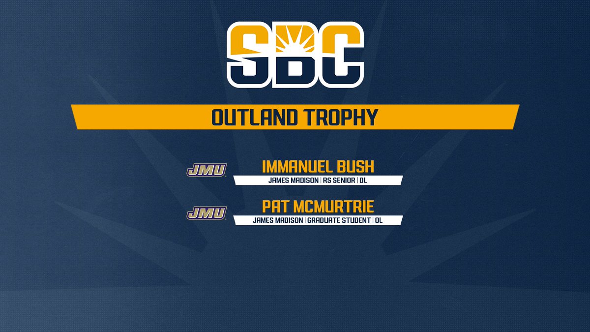 Sun Belt (@sunbelt) on Twitter photo ๐ข๐จ๐ง๐๐๐ก๐ ๐ง๐ฅ๐ข๐ฃ๐๐ฌ.
<a href="/JMUFootball/">JMU Football</a> places 2 student-athletes on <a href="/outlandtrophy/">Outland Trophy</a> Preseason Watch List. โ๏ธ๐
๐ฐ ยป sunbelt.me/45dGmHD ๐ข๐จ๐ง๐๐๐ก๐ ๐ง๐ฅ๐ข๐ฃ๐๐ฌ.
<a href="/JMUFootball/">JMU Football</a> places 2 student-athletes on <a href="/outlandtrophy/">Outland Trophy</a> Preseason Watch List. โ๏ธ๐
๐ฐ ยป sunbelt.me/45dGmHD