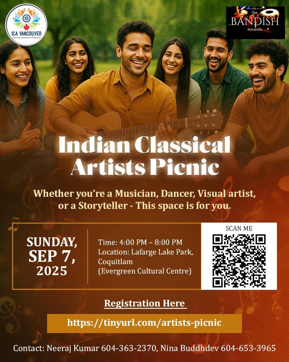 Community Picnic for the Indian Classical Artists in Metro Vancouver -
Sunday, September 7th. 

Please join us &amp; invite your artist friends too.

More Details 👇

icavancouver.ca/events/picnic-…