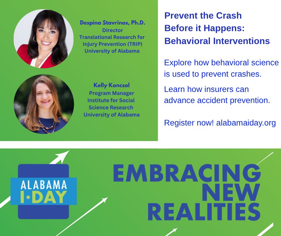 Discover transformative research at <a href="/UofAlabama/">The University of Alabama</a> TRIP Lab in driver safety through behavioral science. Attend I-Day and learn how insurers can leverage data for risk reduction and safety. Register today at Alabamaiday.org #AlabamaIDay