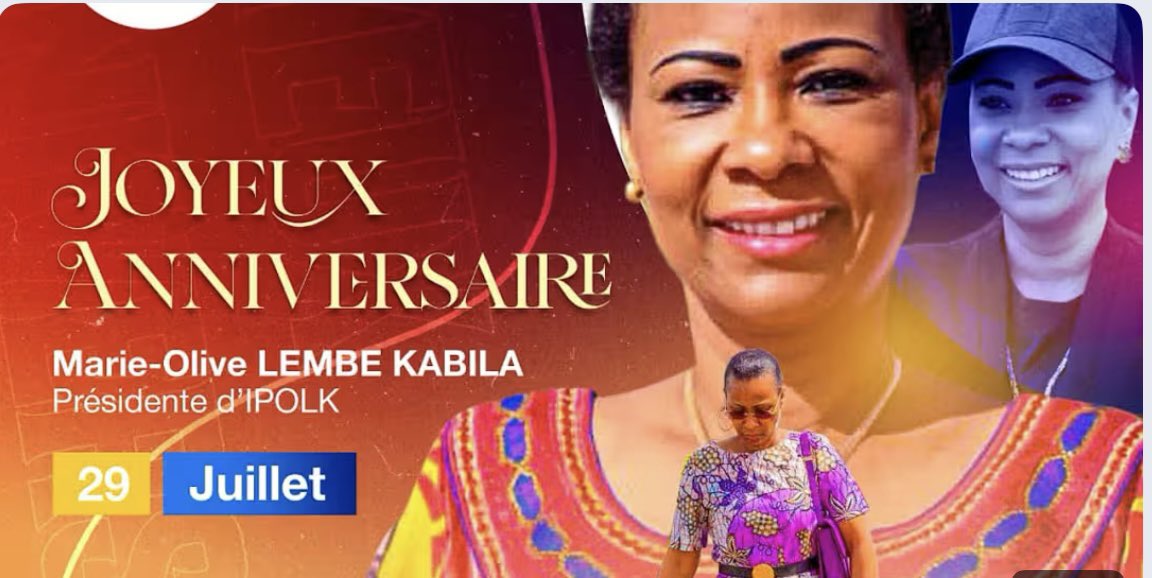 La coordination du PPRD Diaspora souhaite un joyeux anniversaire à Olive Lembe Kabila, que le peuple congolais désigne affectueusement comme "Mama wa roho." En ce jour spécial, nous célébrons votre engagement envers les plus démunis, et vous remercions.