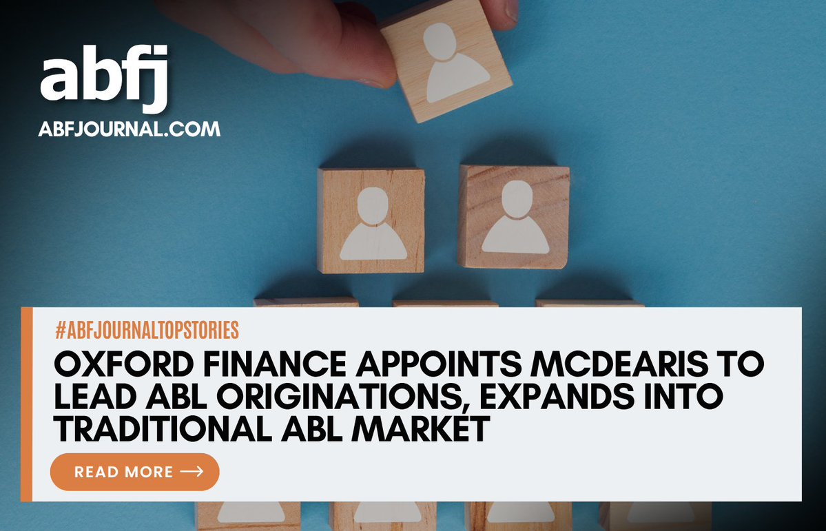 Oxford Finance, a specialty finance firm, appointed Nick McDearis to lead asset-based lending (ABL) originations. 

Read More: abfjournal.com/oxford-finance…

#Leadership #AssetBasedLending #ABL #MiddleMarket #CorporateFinance #GrowthStrategy #StructuredFinance