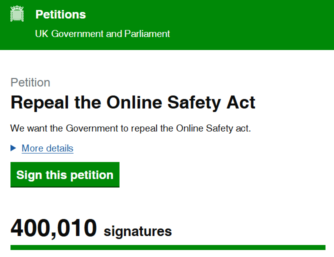 Now just topped 400k signatures

Haven't signed it yet, then get signing!

petition.parliament.uk/petitions/7229…