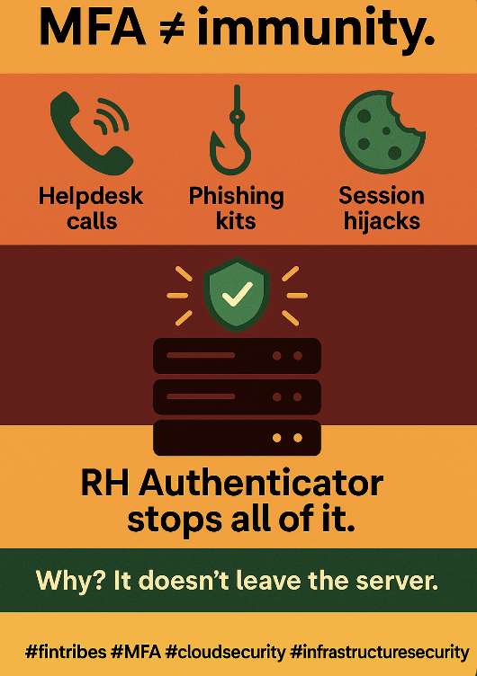 fintribes's tweet photo. MFA ≠ immunity.

Attackers bypass it with:
📞 Helpdesk calls
🎣 Phishing kits
🍪 Session hijacks

RH Authenticator stops all of it.
Why? It doesn’t leave the server.

#fintribes #MFA #cloudsecurity #infrastructuresecurity #RHAuthenticator https://t.co/LmcVc2cY1R