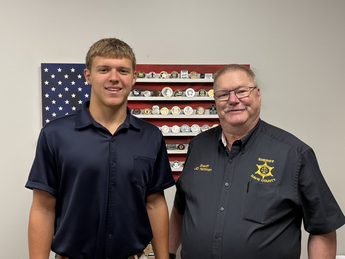 Elijah Chaffin (@chaffinelijah33) on Twitter photo I would like to thank Sheriff JD Hartman and the Davie County Sheriff Department for letting me shadow them today!
Great experience!
<a href="/DavieAthletics/">Davie Athletics</a>
<a href="/DavieHSFootball/">Davie County Football🏈🦅</a>
<a href="/DavieCountySch/">Davie County Schools</a>
<a href="/daviecounty/">Davie County</a>
<a href="/royalrangers/">Royal Rangers</a> I would like to thank Sheriff JD Hartman and the Davie County Sheriff Department for letting me shadow them today!
Great experience!
<a href="/DavieAthletics/">Davie Athletics</a>
<a href="/DavieHSFootball/">Davie County Football🏈🦅</a>
<a href="/DavieCountySch/">Davie County Schools</a>
<a href="/daviecounty/">Davie County</a>
<a href="/royalrangers/">Royal Rangers</a>