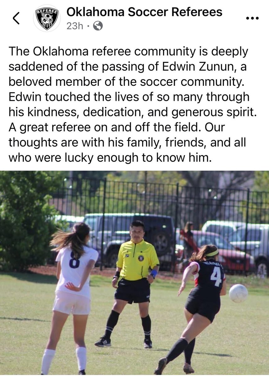So sad to hear the news today about the passing of ⁦<a href="/TheMIAA/">The MIAA</a>⁩ soccer referee Edwin Zunun!  
Prayers and love to Edwin’s family and friends during this difficult time!