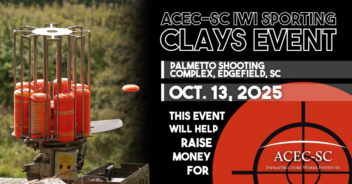 Join us at the Palmetto Shooting Complex in Edgefield, SC for a day of fun and fundraising! 💥 This clay shoot supports the ACEC-SC Infrastructure Works Institute, so every participant helps make a real impact. Click here to register: eventbrite.com/e/acec-sc-iwi-… #ACECSCIWI