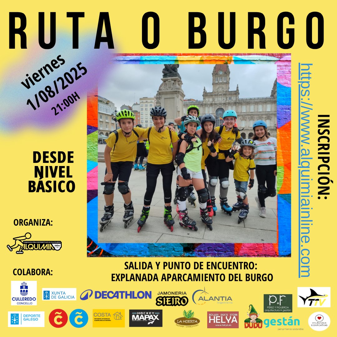 Alquimia_Inline's tweet photo. Ruta en patines el próximo vienes 1 de agosto, a partir de las 21:00h en el paseo del Burgo. 

Consulta la web para conocer todos los detalles de la ruta y el proceso de inscripción: https://t.co/KqMaG5WNUX https://t.co/U6HQzPEzGJ