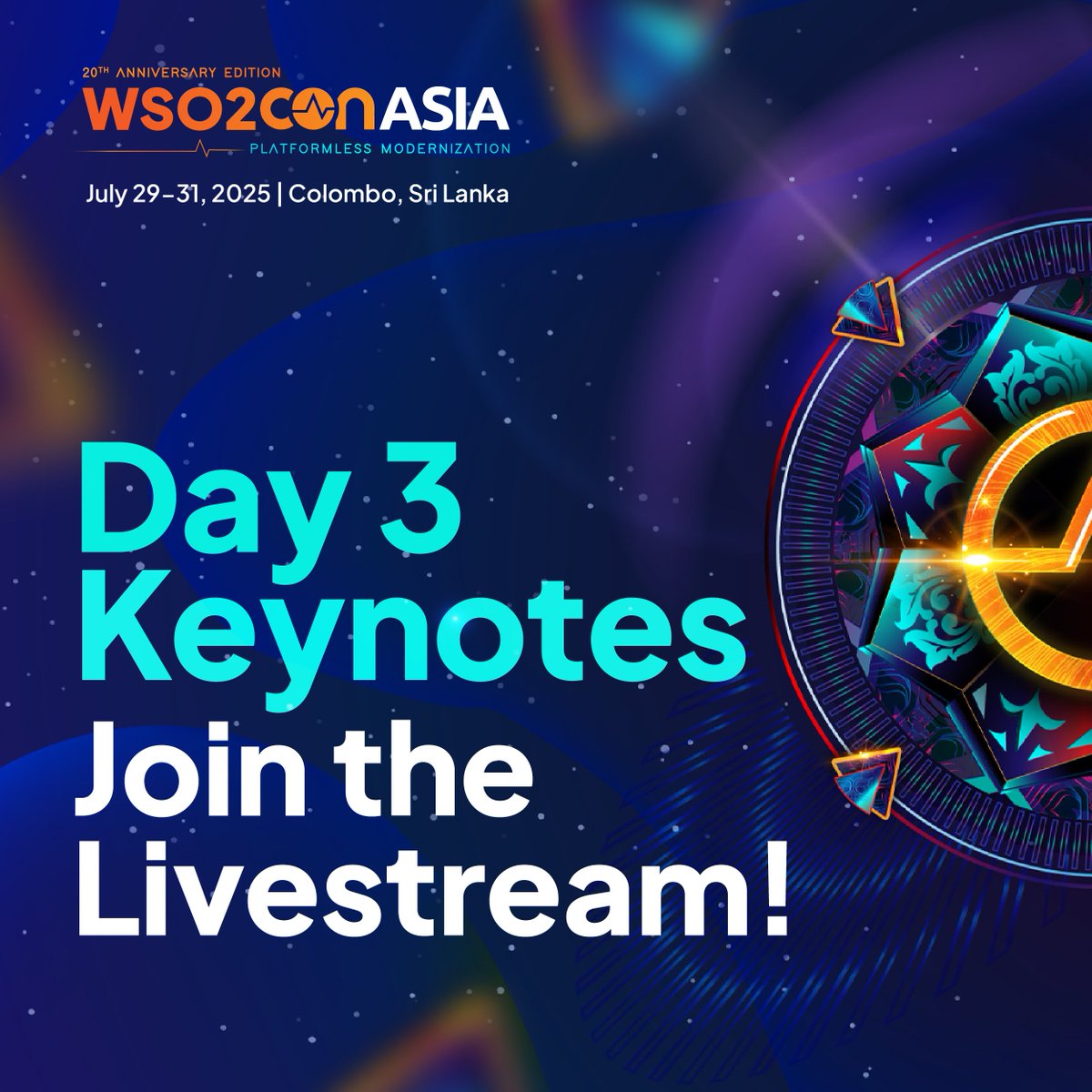 wso2's tweet photo. Day 3! 
Gain though-provoking perspectives on regional development, AI leadership, and the future of enterprise tech from Prof. Kishore Mahbubani (National University of Singapore), Dr. Rania Khalaf (WSO2), and Asanka Abeysinghe (WSO2). Tune in live: https://t.co/dxjdXrjnaR https://t.co/AA3ZRtAqYQ
