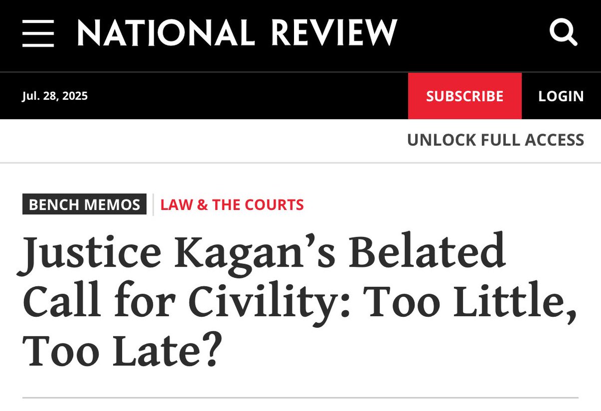 JCN (@judicialnetwork) on Twitter photo Read the latest from JCN President <a href="/JCNSeverino/">Carrie Severino</a>: Justice Kagan’s Belated Call for Civility: Too Little, Too Late?
nationalreview.com/bench-memos/ju… Read the latest from JCN President <a href="/JCNSeverino/">Carrie Severino</a>: Justice Kagan’s Belated Call for Civility: Too Little, Too Late?
nationalreview.com/bench-memos/ju…