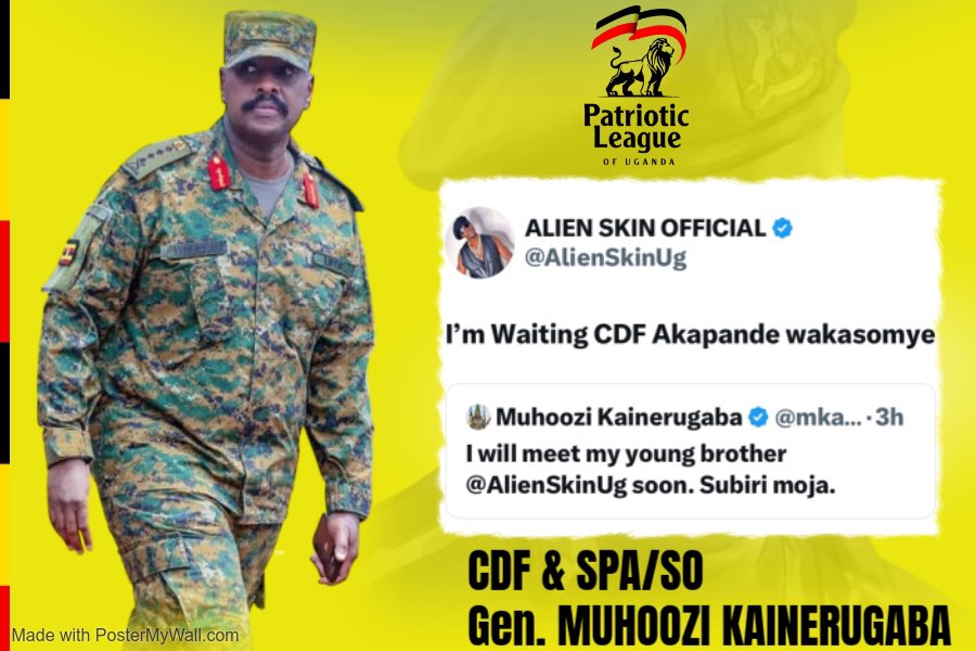 PATRIOTIC LEAGUE OF UGANDA (@plumedia1) on Twitter photo BREAKING NEWS;
Musician Alien skin <a href="/AlienSkinUg/">ALIEN SKIN OFFICIAL</a> Excited to interact with CDF Gen Muhoozi Kainerugaba <a href="/mkainerugaba/">Muhoozi Kainerugaba</a>
#PLUUpdates BREAKING NEWS;
Musician Alien skin <a href="/AlienSkinUg/">ALIEN SKIN OFFICIAL</a> Excited to interact with CDF Gen Muhoozi Kainerugaba <a href="/mkainerugaba/">Muhoozi Kainerugaba</a>
#PLUUpdates