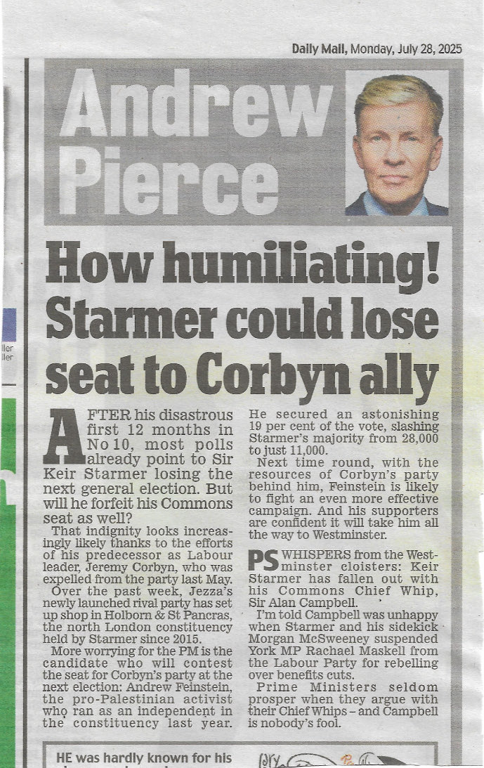 ‘How Humiliating!
Starmer could lose seat to Corbyn ally’