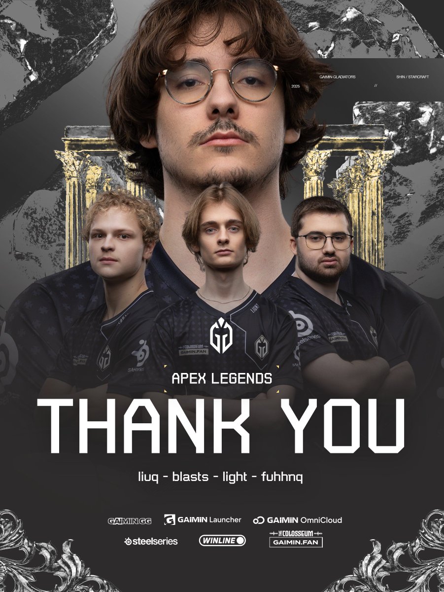 Thank you to our Apex Legends team ❤️
 
We'd like to wish <a href="/_lighT55/">lighT</a>, <a href="/Blastsgg/">Blasts</a>, <a href="/fuhhnq/">Fuhhnq</a>, and <a href="/LiuqApex/">Liuq</a> the very best of luck in their future chapters, as they made their decision to part ways. 

Thanks for all the memories you made at the Colosseum.