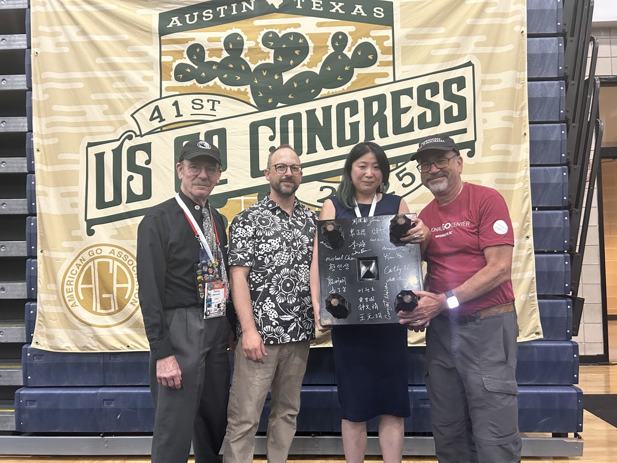 goandmath's tweet image. A special Go board signed by 22 top players and leaders sold for $2,200 at the U.S. Go Congress banquet. Winner Audrey Wang’s bid will help support American Go Foundation. usgo.org/content.aspx?p…