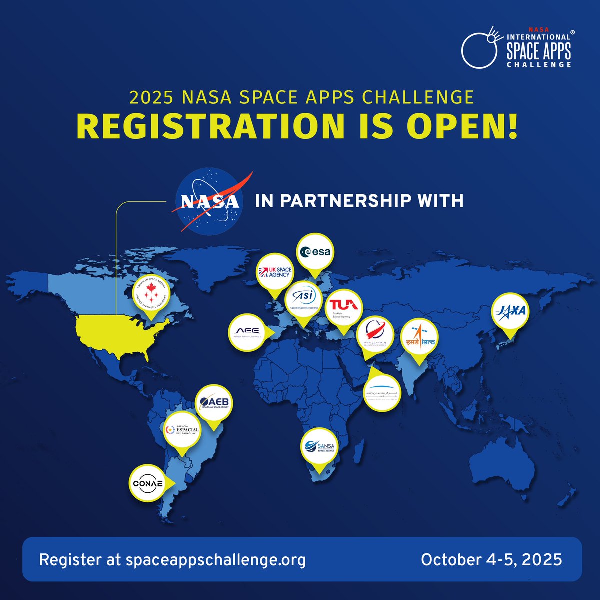 NASA 360 (@nasa360) on Twitter photo Got ideas? Join the worldโs largest global hackathon! The <a href="/SpaceApps/">NASA International Space Apps Challenge</a> Challenge (Oct 4โ5) invites you to solve real-world problems using space data from NASA & partners.
Learn more & register: bit.ly/44n6QXY Got ideas? Join the worldโs largest global hackathon! The <a href="/SpaceApps/">NASA International Space Apps Challenge</a> Challenge (Oct 4โ5) invites you to solve real-world problems using space data from NASA & partners.
Learn more & register: bit.ly/44n6QXY