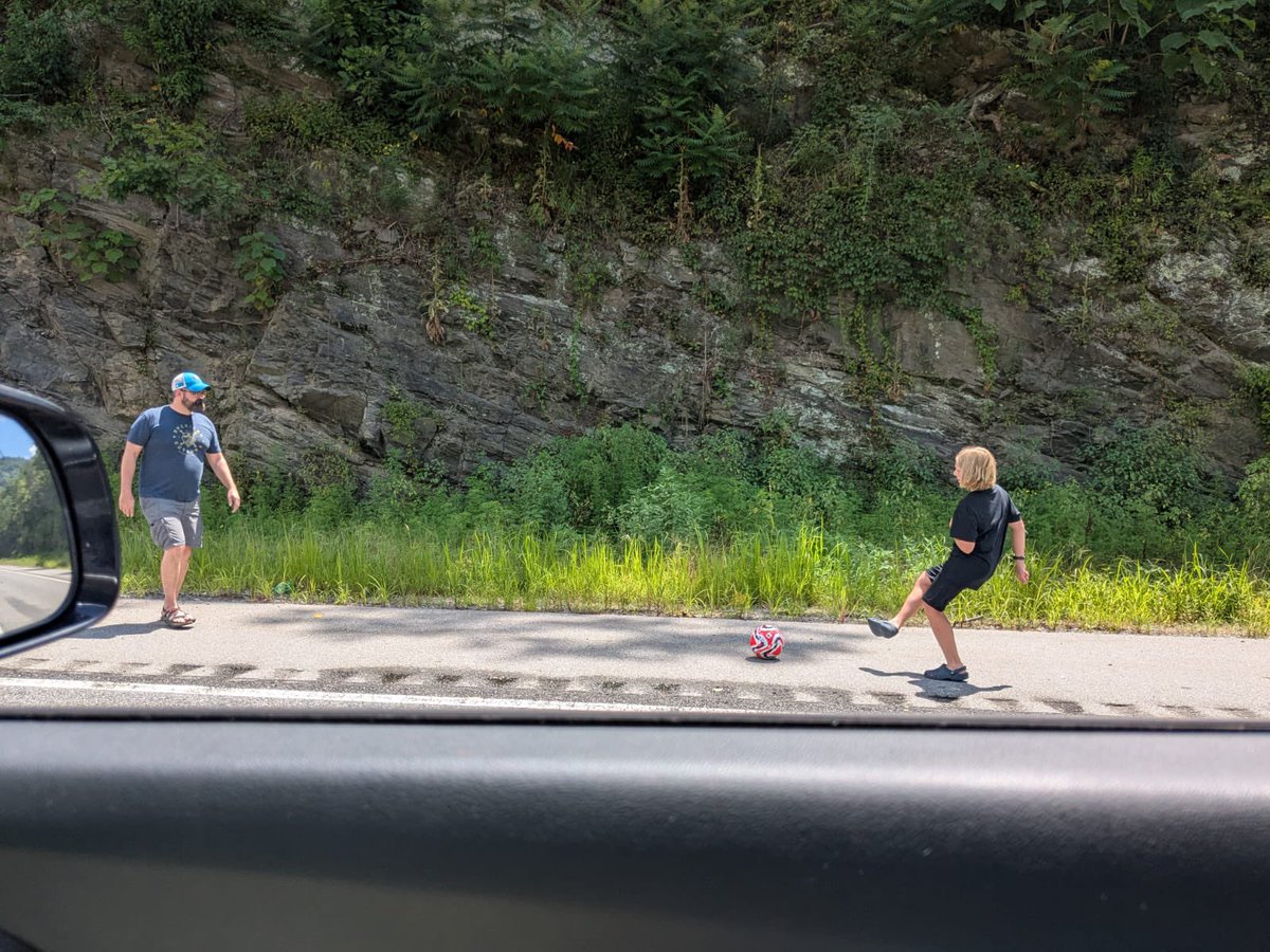 kickert's tweet image. Perfect time for some roadside soccer.