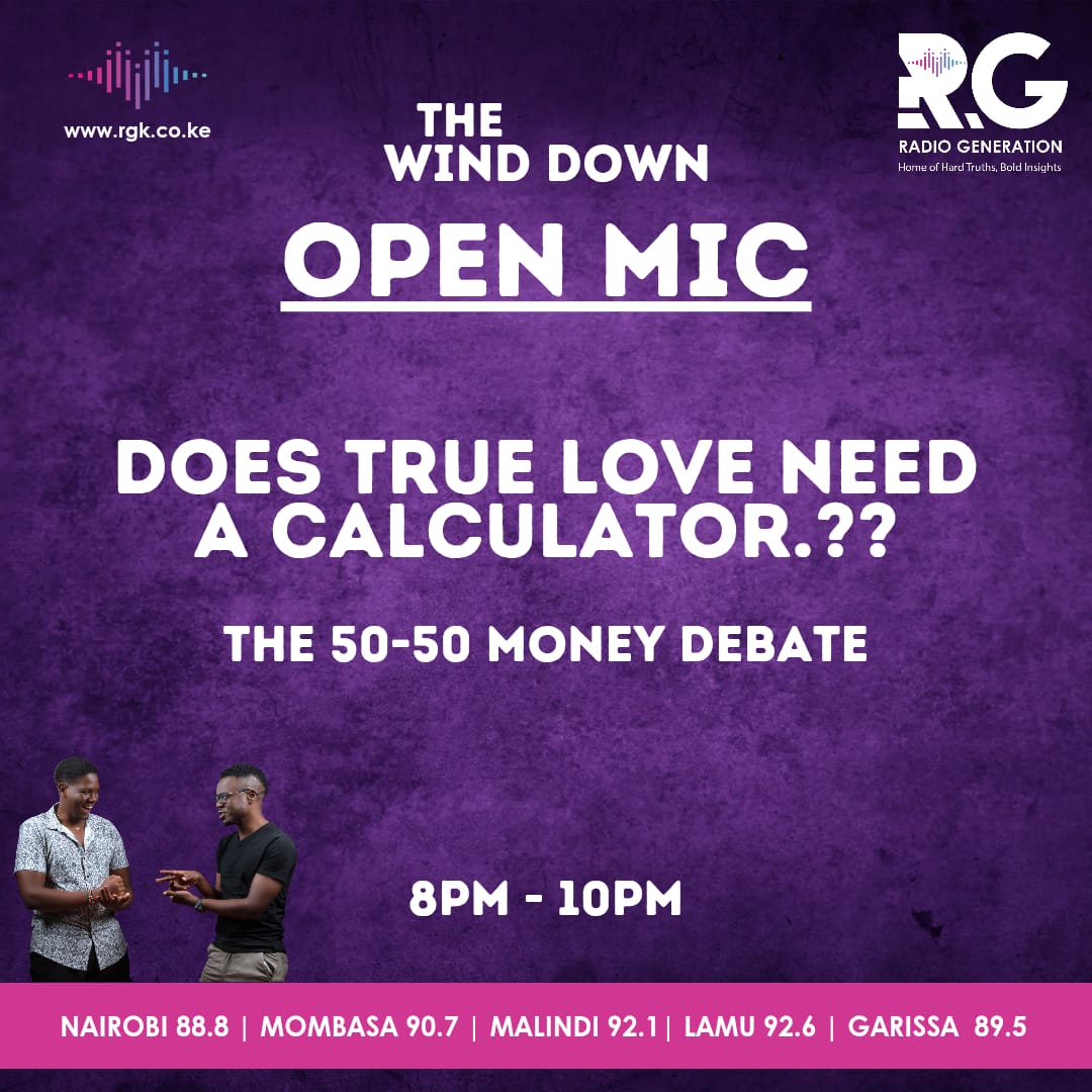 Love or Ledger? Tonight we’re asking: Should couples go 50/50 — or is that just roommate behavior? 💸❤️ Let’s talk money, power, and partnership.”

<a href="/manukisiangani/">The Kisiangani</a>  &amp; <a href="/bashirhalaiki/">halaiki</a> 
🧠 Share your truth.
💬 Mic's open.
📻 Only on Radio Generation
#TheWindDown #OpenMicHour