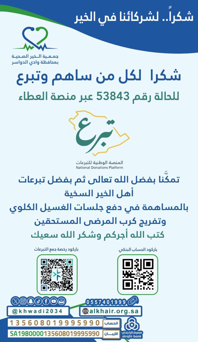 شكرا لشركائنا بالخير تنفيد برامج الجمعية في دعم التكاليف العلاجية لمرضى الفشل الكلوي