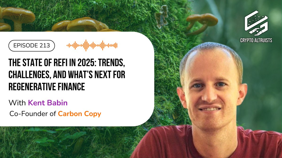 Web3 holds real potential to power gamechanging climate solutions, but ReFi still faces key challenges to scale🌱🚀

We sat down w/ <a href="/kentbabin/">Kent Babin</a> of <a href="/CC_ReFi_News/">CARBON Copy ReFi</a> to discuss ReFi's biggest wins &amp; lessons over the past year, &amp; the path ahead! 🌐🌳

🎧Listen: cryptoaltruism.org/carbon-copy-st…