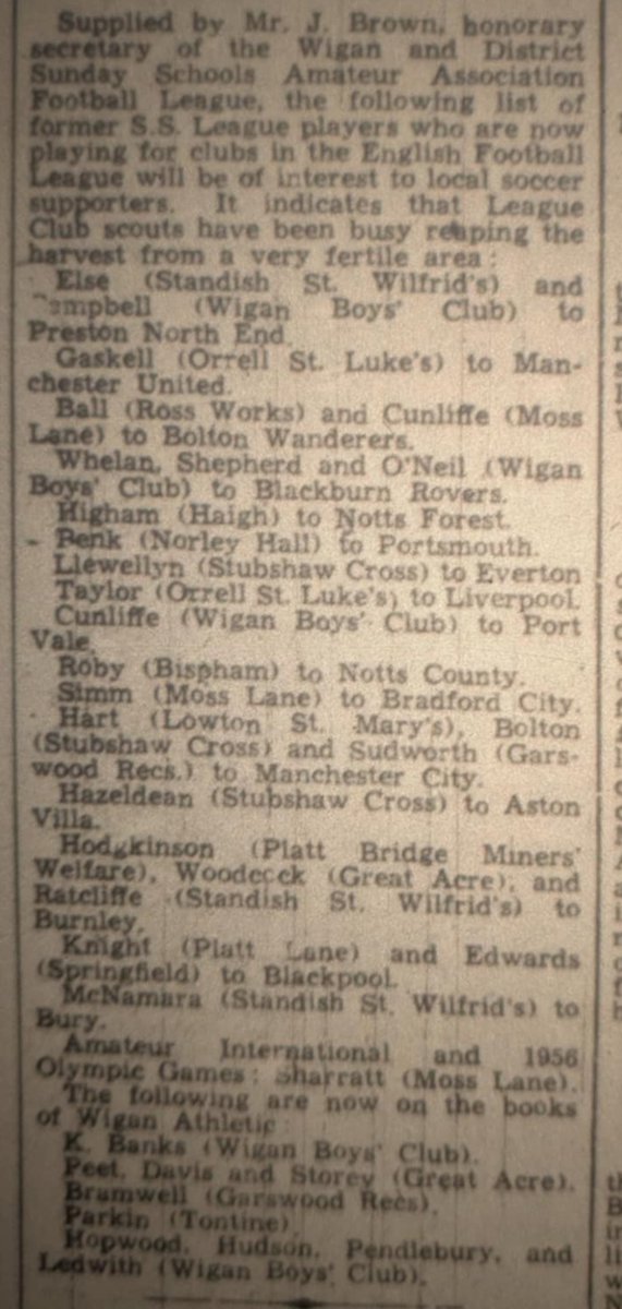 Wigan Athletic Heritage Project (@wafcheritage) on Twitter photo Whilst researching we came across a list of local amateur players who had made it to the Football League in the 50s. Of note is a young Dave Whelan on the list and three players from <a href="/wilfs_fc/">Standish St Wilfs FC 🦉</a> of Standish moving to PNE, Burnley and Bury. #wafc <a href="/WiganAthSC/">Official Wigan Athletic Supporters Club</a> <a href="/LaticsOfficial/">Wigan Athletic</a> Whilst researching we came across a list of local amateur players who had made it to the Football League in the 50s. Of note is a young Dave Whelan on the list and three players from <a href="/wilfs_fc/">Standish St Wilfs FC 🦉</a> of Standish moving to PNE, Burnley and Bury. #wafc <a href="/WiganAthSC/">Official Wigan Athletic Supporters Club</a> <a href="/LaticsOfficial/">Wigan Athletic</a>