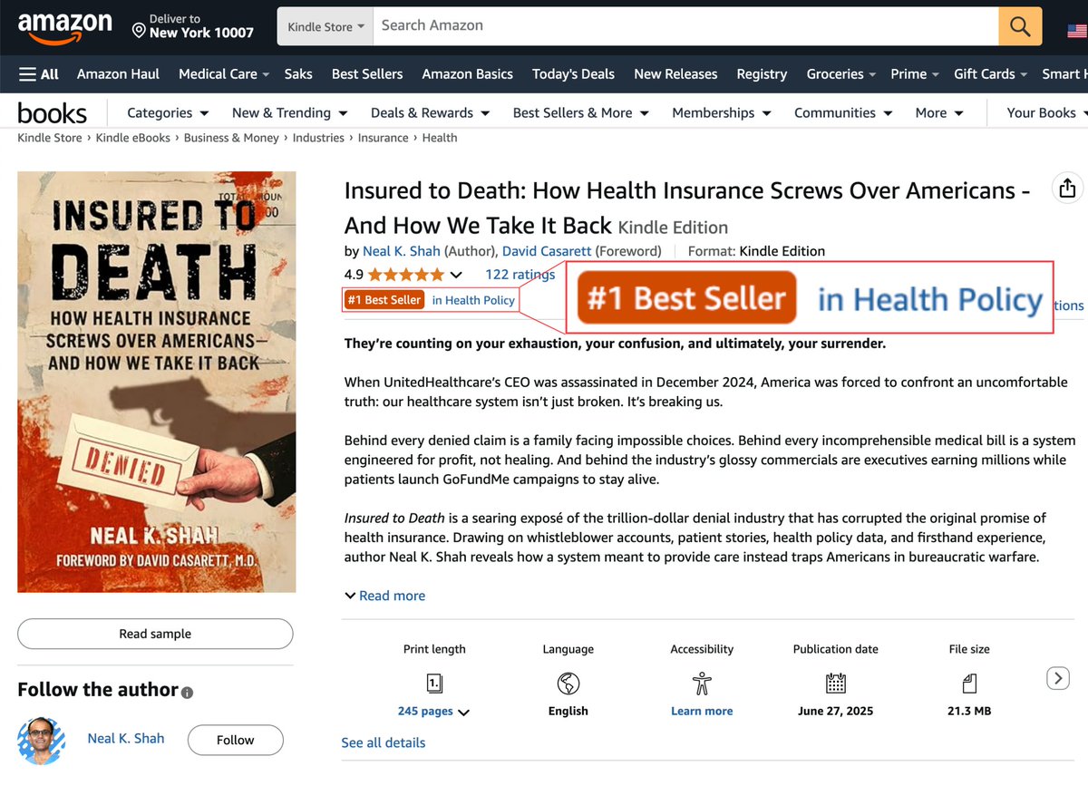 We did it! 🎉 "Insured to Death" just rocketed to the # 1 BESTSELLER in Health Policy!
amazon.com/Insured-Death-…