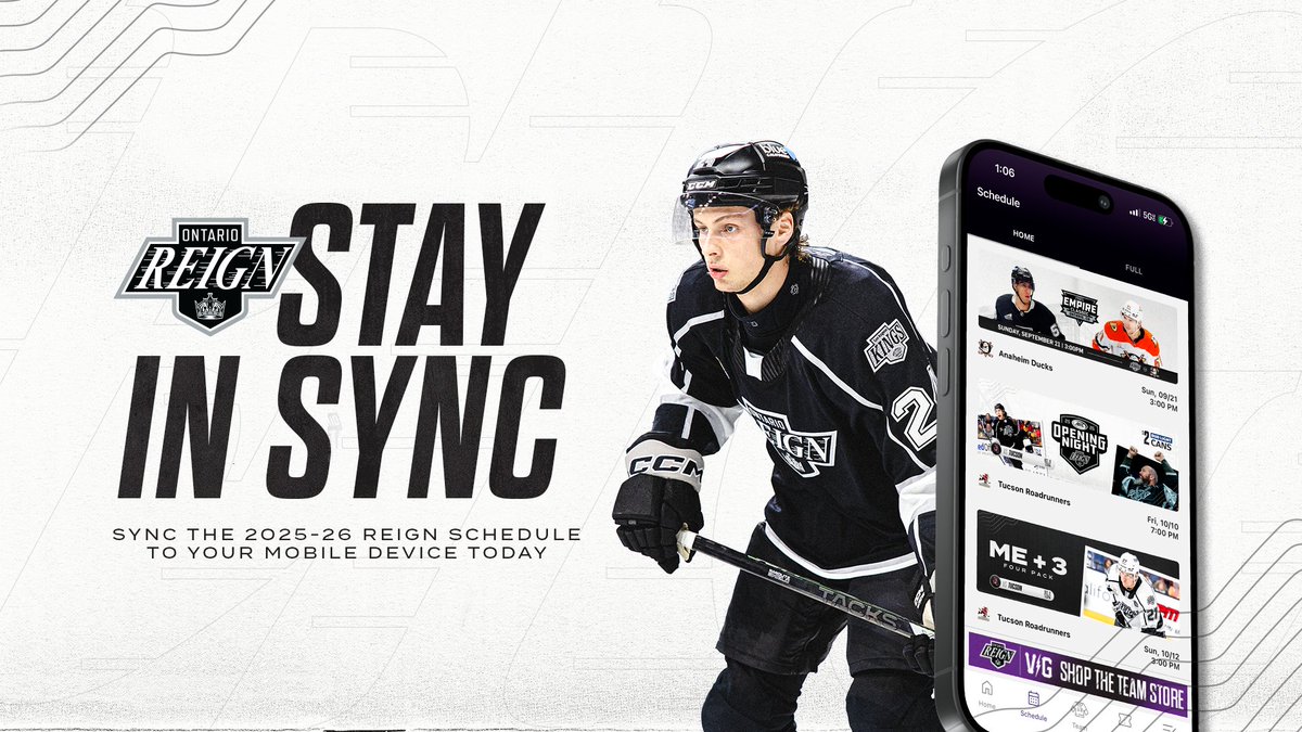 X - Ontario Reign (@ontarioreign) on Twitter photo Never miss a puck drop. π²
Sync our 2025-26 schedule straight to your mobile device and stay locked in all season. π #ReignTrain
π bit.ly/4mgPjGS Never miss a puck drop. π²
Sync our 2025-26 schedule straight to your mobile device and stay locked in all season. π #ReignTrain
π bit.ly/4mgPjGS