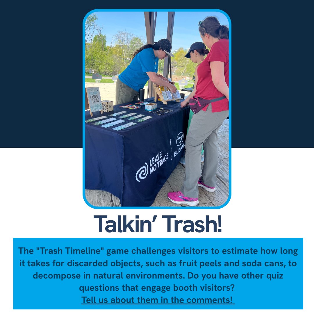 Every pop-up tabling event is a chance to connect, educate, and inspire. Got a favorite tabling activity? Share your Leave No Trace ideas and tag us so we can grow a library of creative pop-up education! 

#EnjoyYourWorld #LeaveNoTrace 
#publiclandsmatter 
#EducationMatters