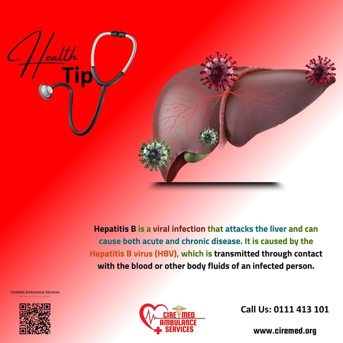 AmbulanceKe's tweet photo. 🟡 July 28th  is World Hepatitis B Day  a reminder that hepatitis is preventable, treatable, and beatable.

At CireMed, we champion early diagnosis, access to care, &amp; public awareness.

🩺 Know your status. 
💉 Get vaccinated

#WorldHepatitisDay
#HepatitisAwareness 
#CireMedCares https://t.co/L40uasKih9