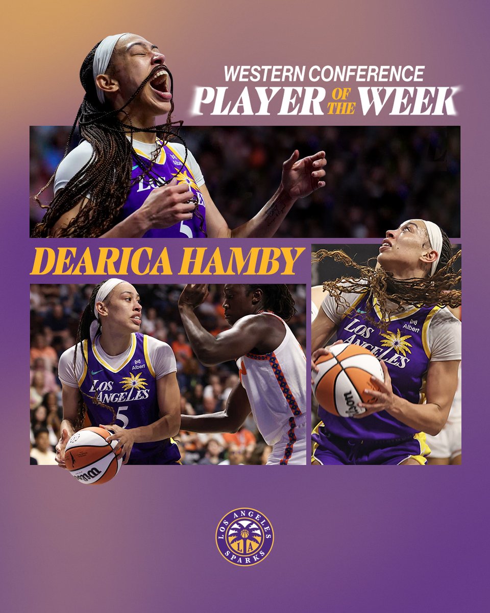 Los Angeles Sparks (@lasparks) on Twitter photo Stacking our wins. 📈
Congrats to <a href="/dearicamarie/">Dearica Marie Hamby</a> on earning Western Conference Player of the Week!
🔗 bit.ly/3ISAhbQ Stacking our wins. 📈
Congrats to <a href="/dearicamarie/">Dearica Marie Hamby</a> on earning Western Conference Player of the Week!
🔗 bit.ly/3ISAhbQ