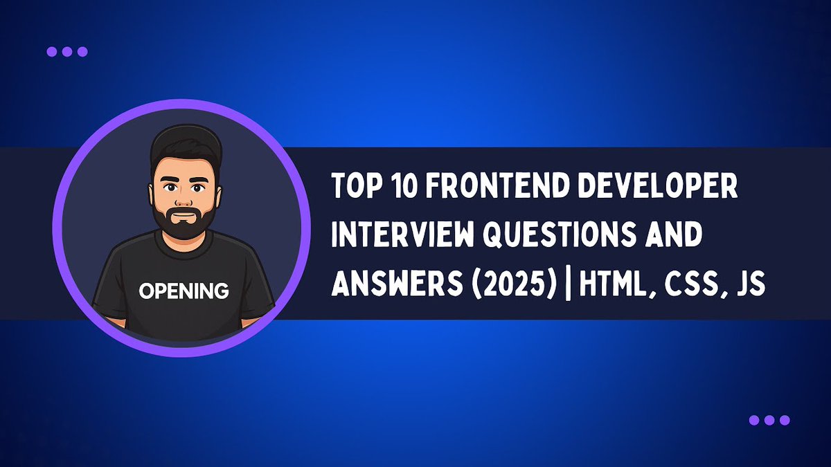 iman_soheilifar's tweet image. Top 10 Frontend Developer Interview Questions and Answers (2025) | HTML, CSS, JS
Watch the full video on my YouTube
youtu.be/OAhdwA-HMUQ
#frontenddeveloper #frontendinterview #webdevelopment #html #css #javascript #techinterview #FrontendJobs #codinginterview #programming