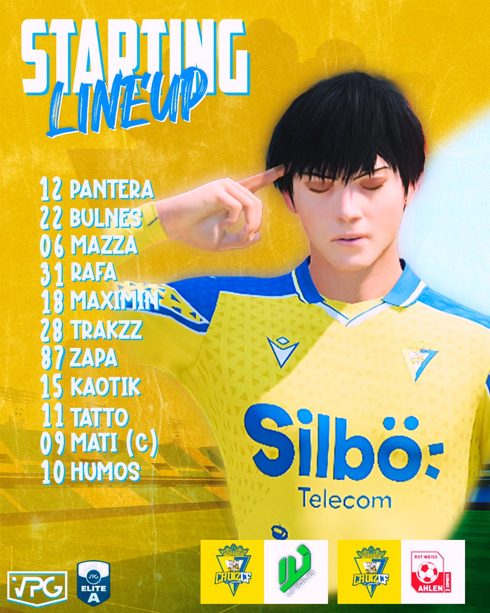 HumosXD (@humosxd) on Twitter photo EL ONCE QUE DEFENDERÁ LA CAMISETA DEL
<a href="/Cadiz_CFESports/">Cádiz CF eSports</a>
<a href="/xMati__9/">★ 𝗠𝗮𝘁𝗶 ★</a> (C)
21:45- VS #Unique_ITA
22:15- VS <a href="/RWAeSports/">RWA eSports</a>
🎥
twitch.tv/xmati__9 EL ONCE QUE DEFENDERÁ LA CAMISETA DEL
<a href="/Cadiz_CFESports/">Cádiz CF eSports</a>
<a href="/xMati__9/">★ 𝗠𝗮𝘁𝗶 ★</a> (C)
21:45- VS #Unique_ITA
22:15- VS <a href="/RWAeSports/">RWA eSports</a>
🎥
twitch.tv/xmati__9