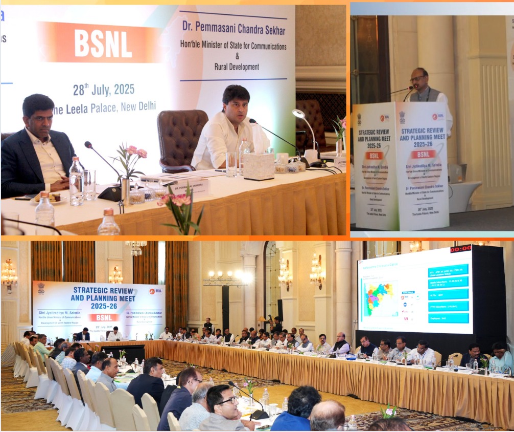BSNL_RJ's tweet image. BSNL SRPM | 28 July 2025 | New Delhi
Hon&apos;ble MoC Shri Jyotiraditya M. Scindia ji and Hon&apos;ble MoS Dr. Pemmasani Chandra Sekhar ji graced the SRPM meet at New Delhi. 🙏

It was an inspiring and insightful session, where key performance indicators, growth analytics, and future…