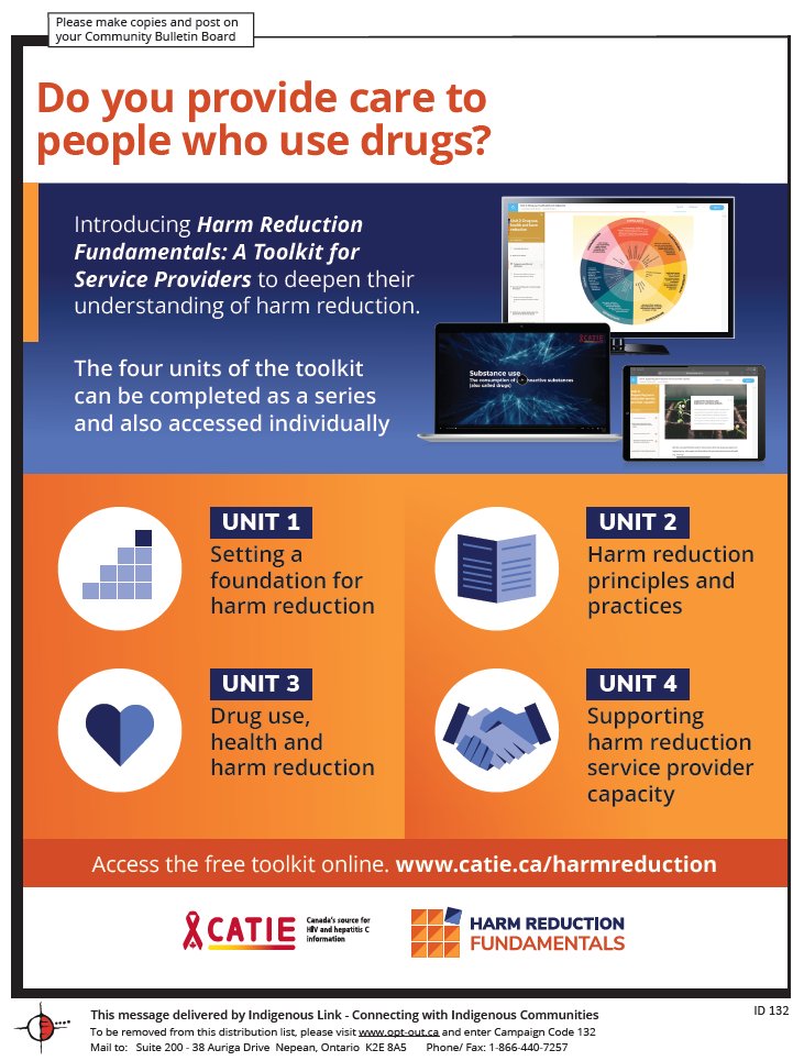Do you provide care to people who use drugs? 

Check out  Harm Reduction Fundamentals: A Toolkit for Service Providers

Access the free toolkit online: catie.ca/harmreduction