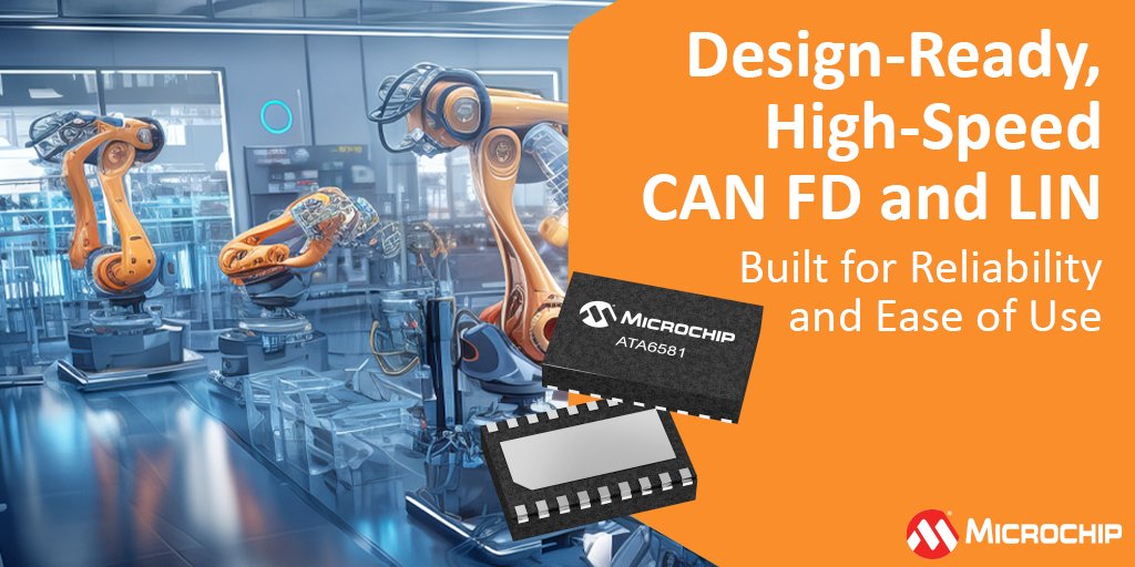 MicrochipTech's tweet photo. Rely on our high-speed CAN FD and LIN products to handle the toughest industrial settings. Minimize downtime, cut overall costs and keep your systems running smoothly. See how to integrate them here: https://t.co/35kp6JtvBp. #CANFD #LIN #IndustrialAutomation #ConnectivitySolution #SystemReliability #HighSpeedData