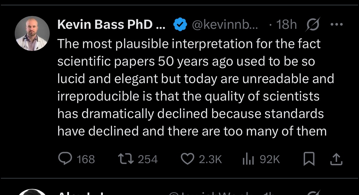 It’s funny how much more stark and obvious the paradox of expertise is in the sciences. Like this guy’s bio is Christian, fired 4 truth, Nypost byline.