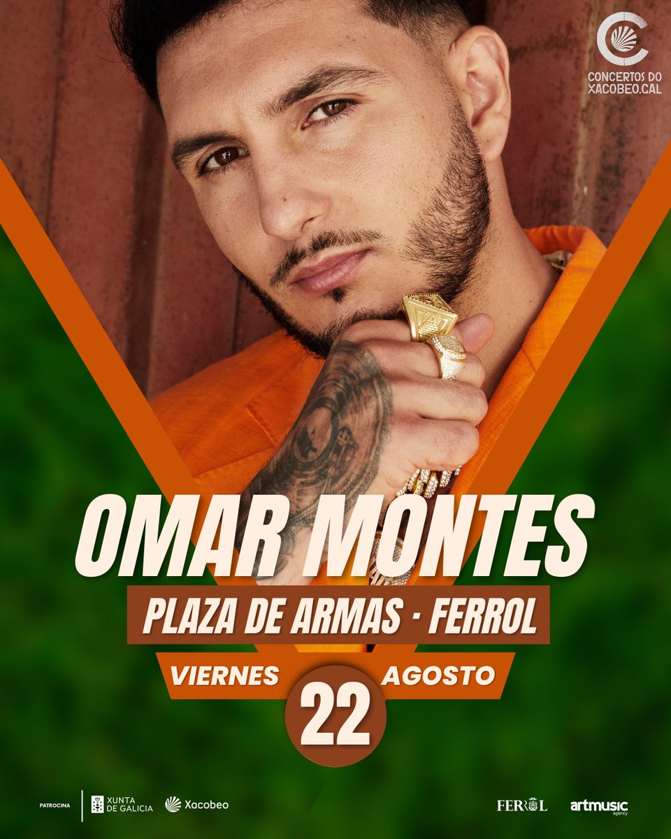 El próximo 22 de agosto, OMAR MONTES  actuará en Ferrol dentro de las fiestas de la ciudad, en un concierto gratuito que tendrá lugar en la Plaza de Armas.

🎟️La entrada será libre hasta completar aforo.

#XuntaDeGalicia #Xacobeo #ConcertosDoXacobeo #Galicia #OmarMontes
