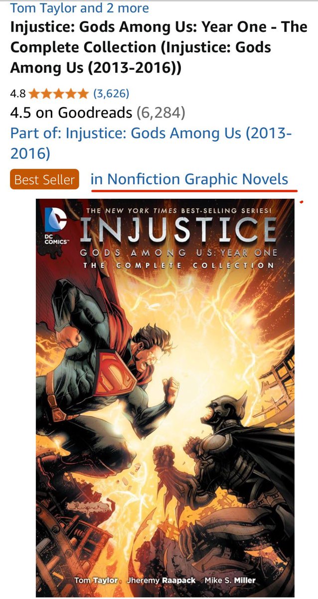 Injustice is currently the #1 bestseller in… Nonfiction Graphic Novels. 
I feel like I should clarify, almost none of this is based on a true story.