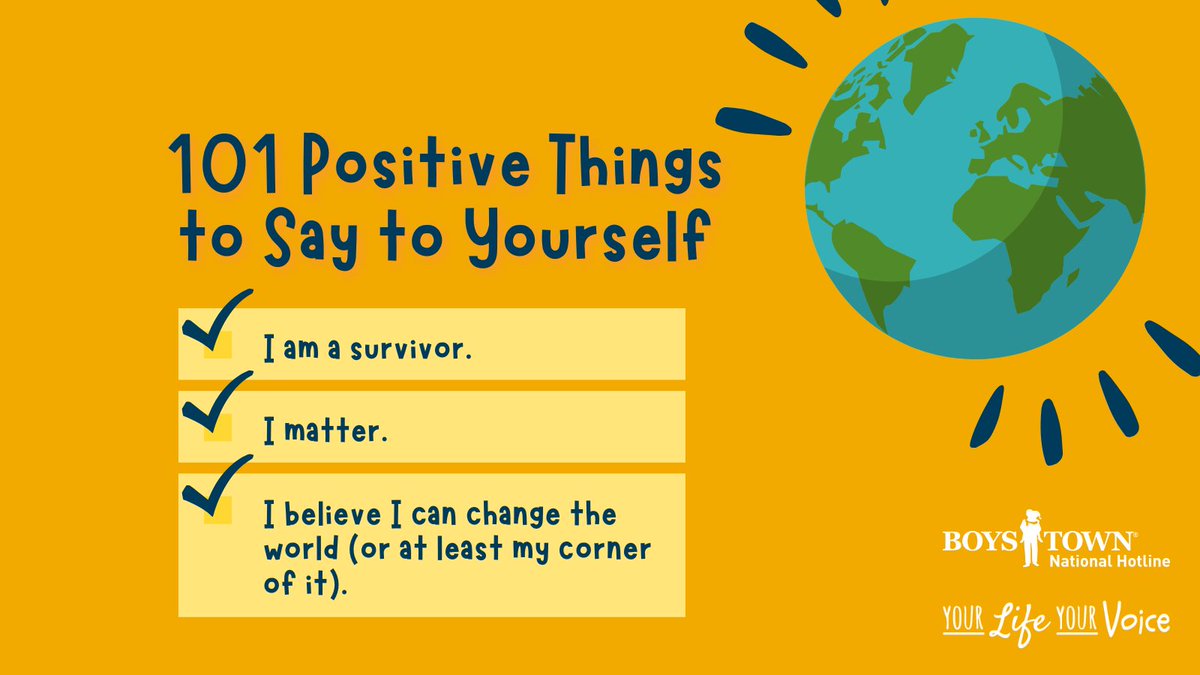 Start saying positive things about yourself. It will change your life! Use our listed to get started today! bit.ly/ylyv101Positive Our hotline specializes in talking with kids, teens, and young adults. Call 800-448-3000 or TEXT VOICE to 20121. yourlifeyourvoice.org