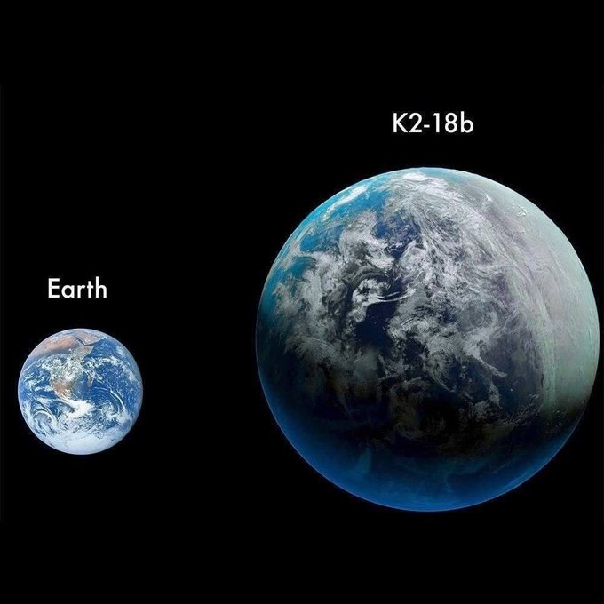 The James Webb Space Telescope detected dimethyl sulfide in its atmosphere (on Earth that comes from marine microorganisms).

K2-18b is potentially habitable super-Earth about 2.6 times the size of our planet. It is located 124 light-years from the Solar System.