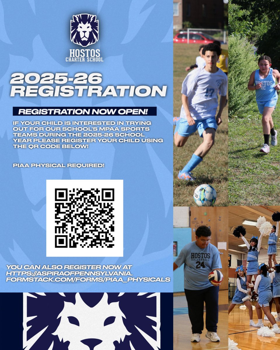 Hostos CS - Remember to register for fall sports before its to late!  aspiraofpennsylvania.formstack.com/forms/piaa_phy…