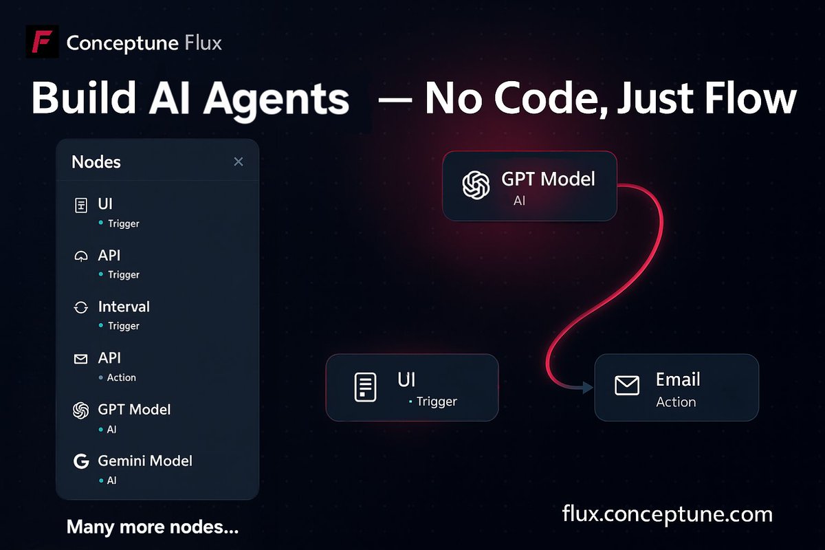 conceptune_'s tweet photo. Build Ai Agents, just by dragging &amp; dropping  nodes. Visit: https://t.co/DxgxmiMgi0 

#Ai #AIAgent #flux #conceptune #gpt #gemini https://t.co/Pnz7H1Ea2p