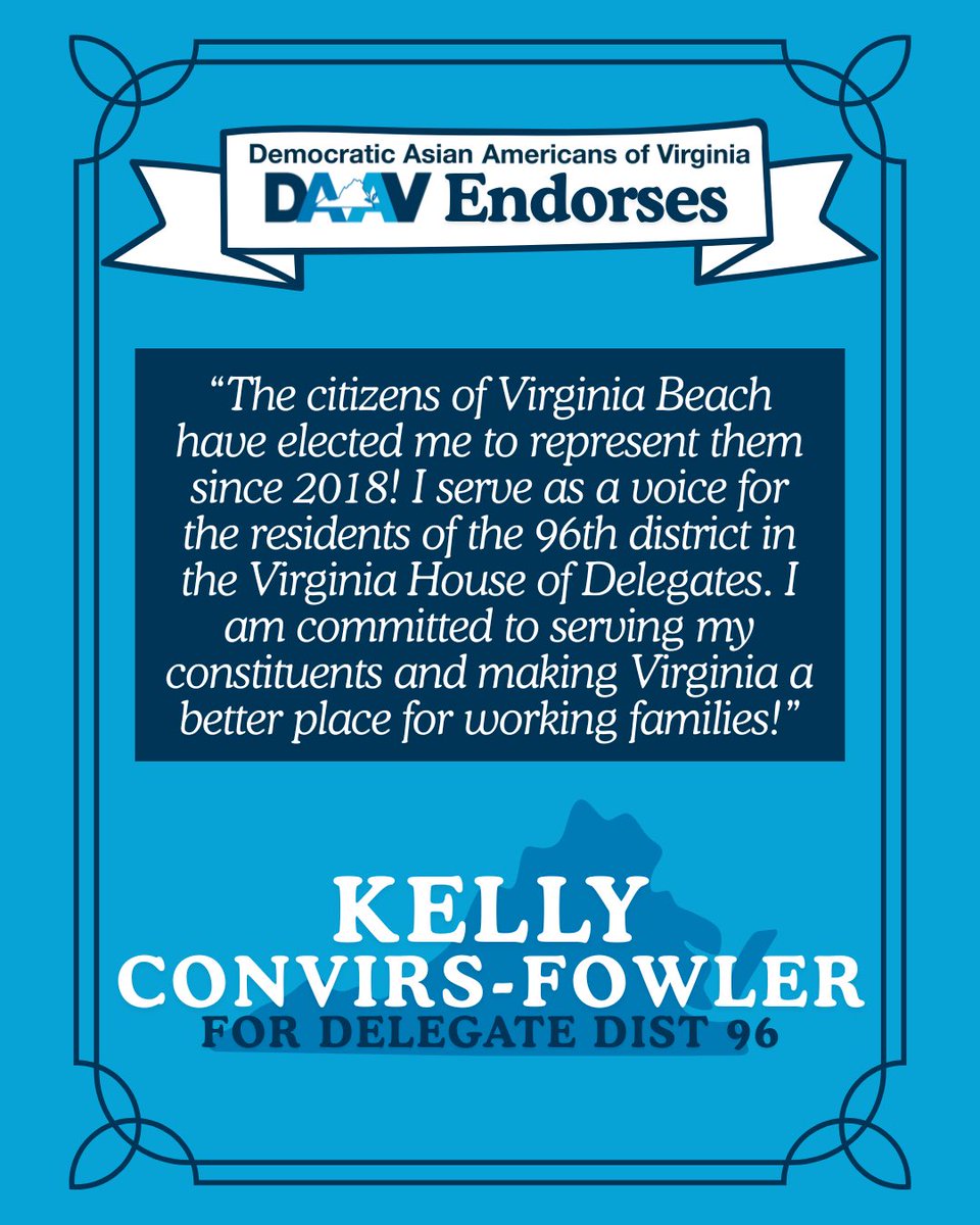 Virginia Asian Dems (@daav9) on Twitter photo DAAV is proud to endorse our Demoxratic VAAPIC caucus members!!
Support <a href="/DelegateFowler/">Kelly Convirs-Fowler for Virginia (parody)</a> at delegatefowler.com DAAV is proud to endorse our Demoxratic VAAPIC caucus members!!
Support <a href="/DelegateFowler/">Kelly Convirs-Fowler for Virginia (parody)</a> at delegatefowler.com