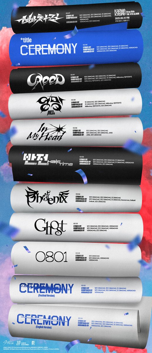 📢 • 29.07.25 ─ INFO

➯ Os Stray Kids divulgaram a lista de músicas do novo álbum "KARMA" que será lançado no dia 22 de agosto às 5:00 (Lisboa).

⤿ stray-kids.lnk.to/KARMA
_______
#스트레이키즈 #StrayKids <a href="/Stray_Kids/">Stray Kids</a>