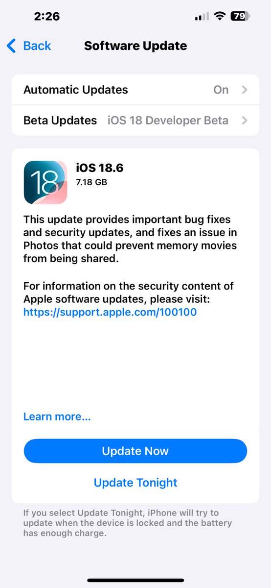 Wright18Ted's tweet photo. Apple has released iOS 18.6 to the Public.
#iOS. #Apple. #iOSUpdates. #iPhone. #AppleUpdate. #iOS186 https://t.co/52ugs1vcbb