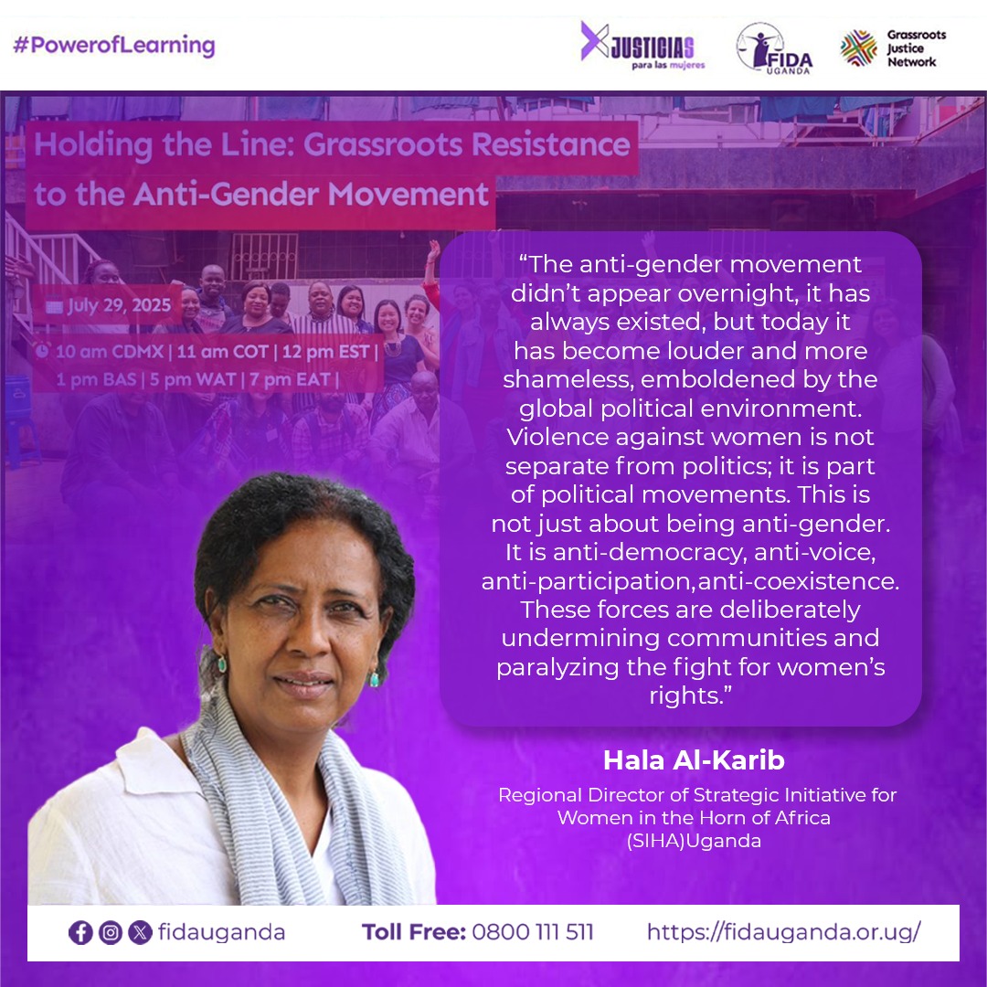 FIDA Uganda (@fida_uganda) on Twitter photo The anti-gender movement didn’t appear overnight, it has always existed, but today it has become louder and more shameless, emboldened by the global political environment ~ <a href="/Halayalkarib/">Hala Y Alkarib</a>, Regional Director of Strategic Initiative for Women in the Horn of Africa (<a href="/Sihanet/">SIHA Network</a>). The anti-gender movement didn’t appear overnight, it has always existed, but today it has become louder and more shameless, emboldened by the global political environment ~ <a href="/Halayalkarib/">Hala Y Alkarib</a>, Regional Director of Strategic Initiative for Women in the Horn of Africa (<a href="/Sihanet/">SIHA Network</a>).