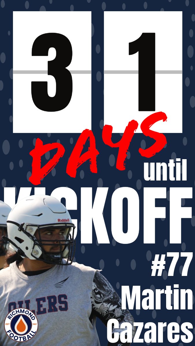 31 DAYS TILL KICKOFF ⏳🏈
The grind continues, and the vision stays sharp.
Richmond Oilers chasing greatness with Pride &amp; Purpose.
#31Days #RichmondOilers #PrideAndPurpose #SeasonLoading #GoOiler #RichmondFamily