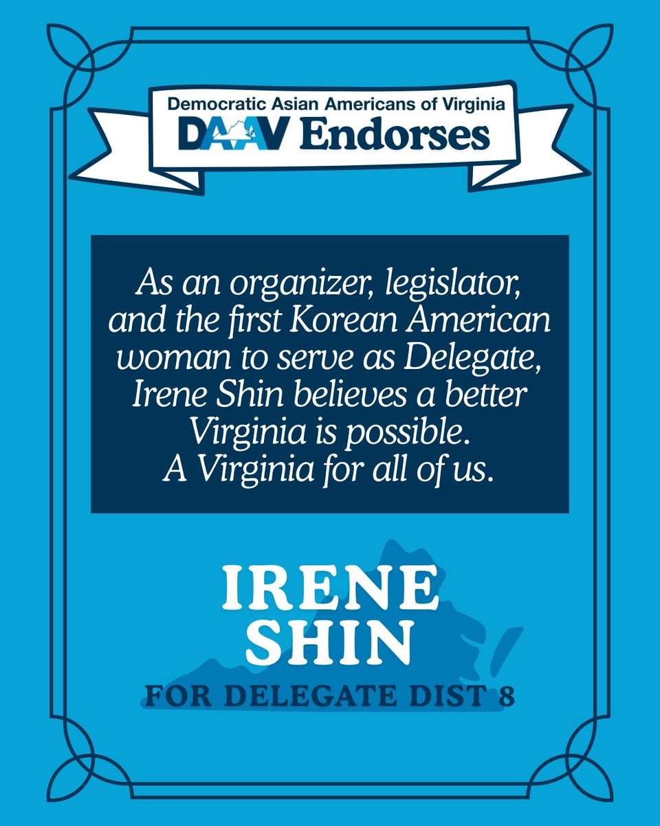 Virginia Asian Dems (@daav9) on Twitter photo DAAV is proud to endorse our Democratic VAAPIC caucus members!!
Support <a href="/ireneshintweets/">irene shin 🐰</a> at ireneforva.com DAAV is proud to endorse our Democratic VAAPIC caucus members!!
Support <a href="/ireneshintweets/">irene shin 🐰</a> at ireneforva.com