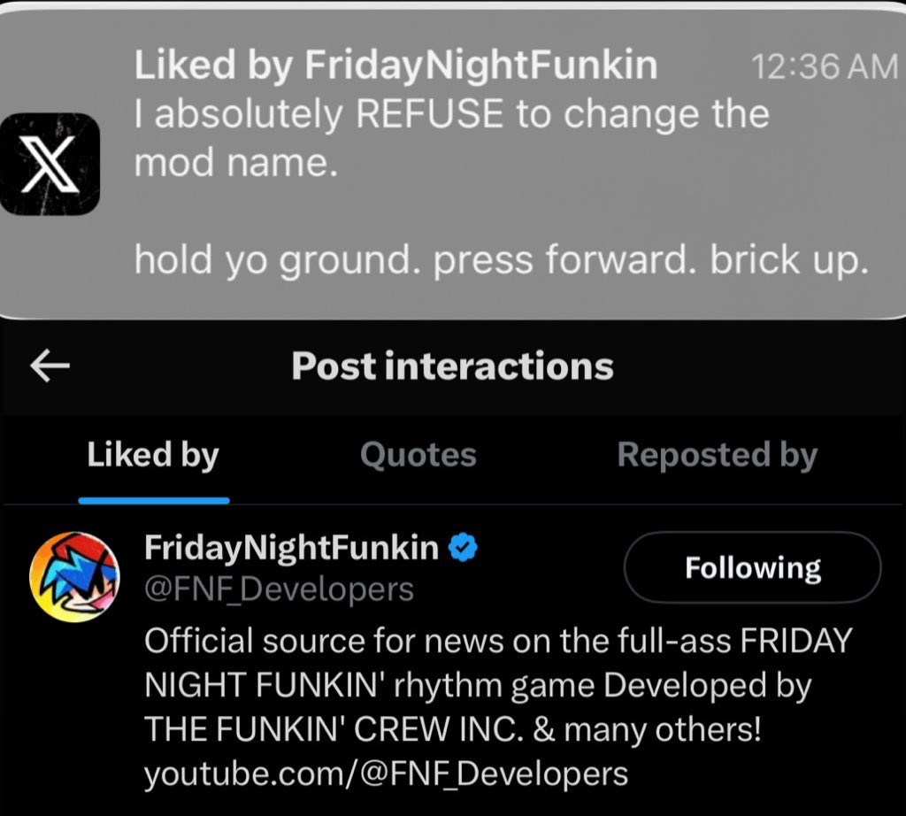 The name "FNF: BRICKED UP" might be Funkin™ APPROVED ✅✅✅