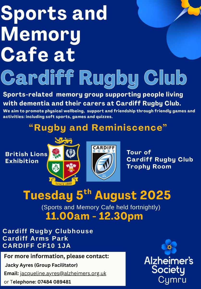 Lee Griffiths (@leecgriffiths) on Twitter photo It's <a href="/lionsofficial/">British & Irish Lions</a> week at The Sports & Memory Cafe <a href="/Cardiff_Rugby/">Cardiff Rugby</a> . <a href="/AlzSocCymru/">Alzheimer's Society Cymru</a> Tuesday 5th August 11am supporting people living with dementia and their carers. It's <a href="/lionsofficial/">British & Irish Lions</a> week at The Sports & Memory Cafe <a href="/Cardiff_Rugby/">Cardiff Rugby</a> . <a href="/AlzSocCymru/">Alzheimer's Society Cymru</a> Tuesday 5th August 11am supporting people living with dementia and their carers.