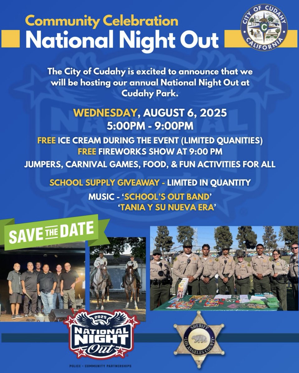 Gateway Cities Council of Governments (@gateway_cog) on Twitter photo 🎉 Save the date!
Wed, Aug 6, 2025 | 5–9 PM | Cudahy Park
Join <a href="/CityOfCudahyCA/">City of Cudahy, CA</a> for live music, food, FREE ice cream, kids’ fun, backpack giveaway & a FREE fireworks show at 9 PM!
#CudahyParks #FamilyFun #FireworksNight #CityOfCudahy 🎉 Save the date!
Wed, Aug 6, 2025 | 5–9 PM | Cudahy Park
Join <a href="/CityOfCudahyCA/">City of Cudahy, CA</a> for live music, food, FREE ice cream, kids’ fun, backpack giveaway & a FREE fireworks show at 9 PM!
#CudahyParks #FamilyFun #FireworksNight #CityOfCudahy