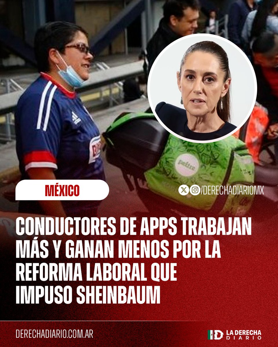 🚨🇲🇽 | La reforma laboral de la "4T" está hundiendo a miles de conductores de apps, quienes aseguran que no tienen los beneficios prometidos, ganan menos dinero y tienen que trabajar más horas, sin mencionar que los clientes pagan cuotas más altas para que las plataformas puedan